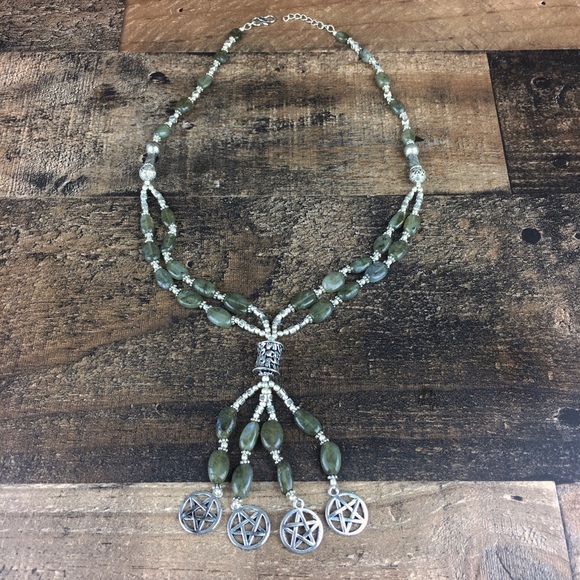 Labradorite Gemstone Pentacle Bead Necklace 20” - Picture 3 of 9